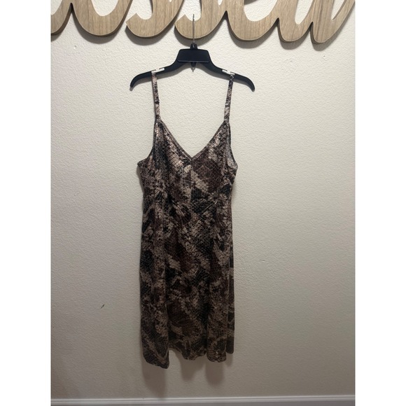 torrid Dresses & Skirts - Torrid Brown Snakeskin Print Satin Slip Dress Size 3 V-Neck Midi